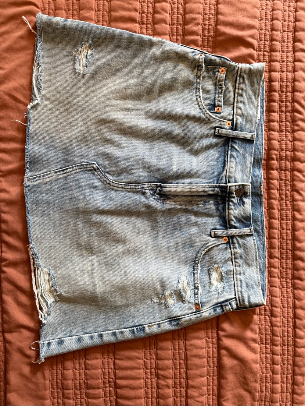 GAP Light Blue Distressed Denim Mini Skirt
